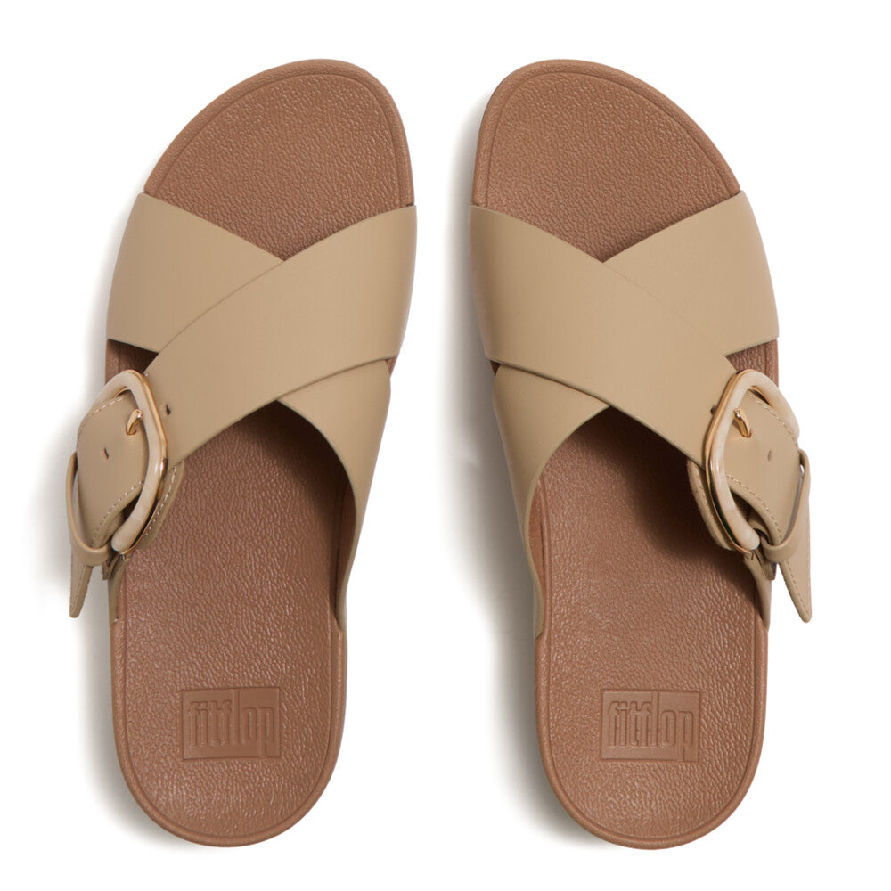 FitFlop FitFlop Lulu Resin-Buckle Leather Cross Slides Slide