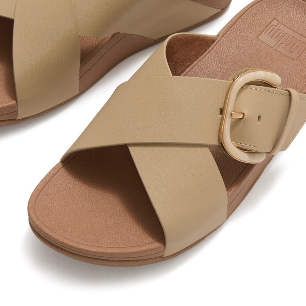 FitFlop FitFlop Lulu Resin-Buckle Leather Cross Slides Slide