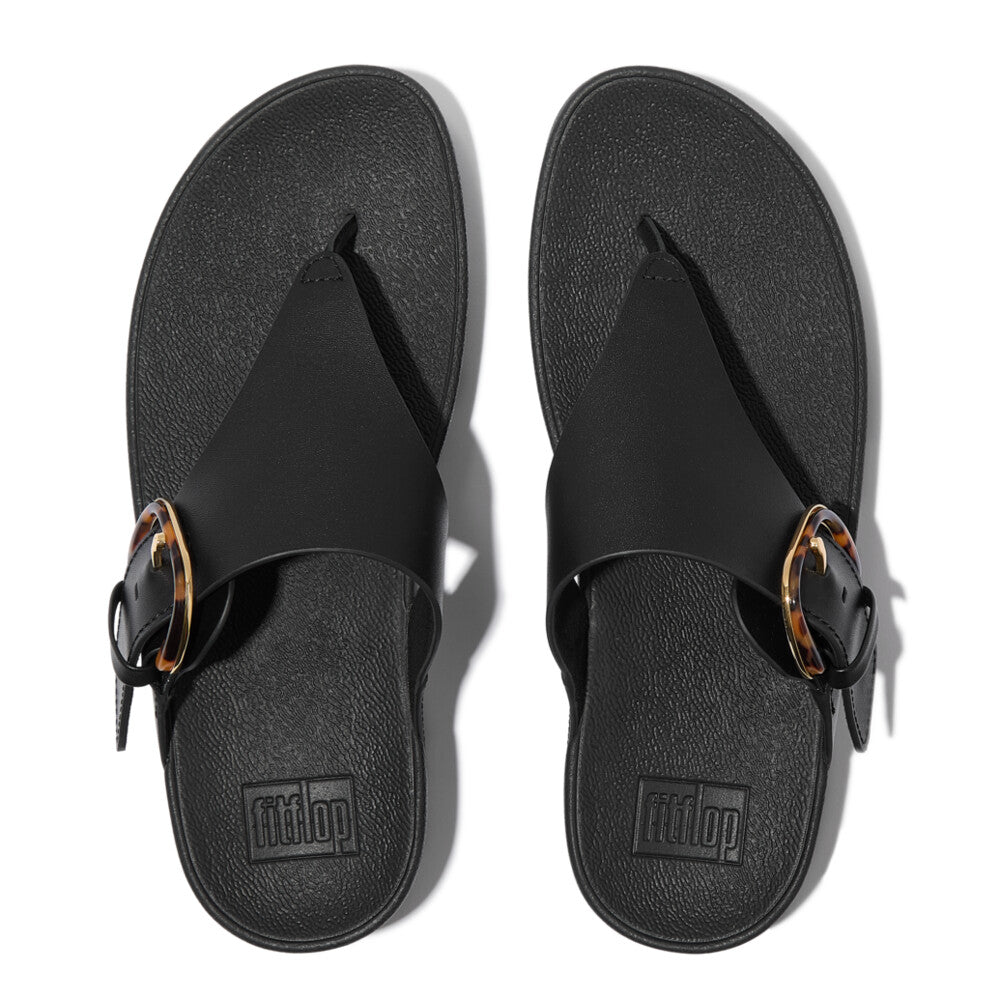 FitFlop LULU Resin-Buckle Leather Toe-Post Sandals