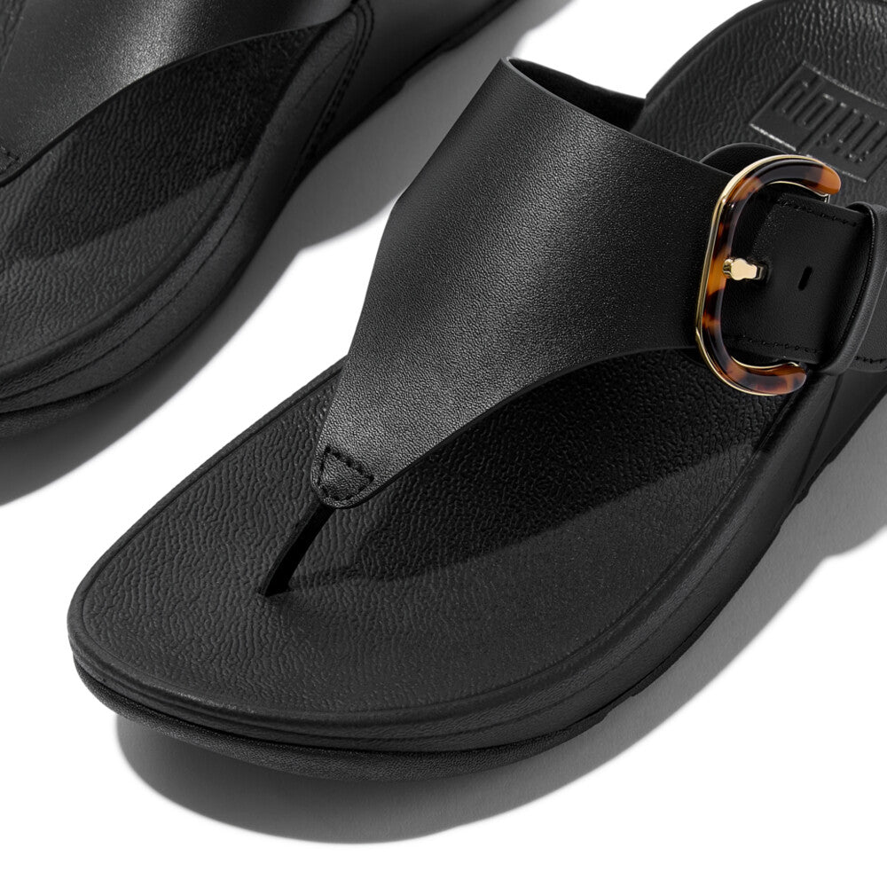 FitFlop LULU Resin-Buckle Leather Toe-Post Sandals