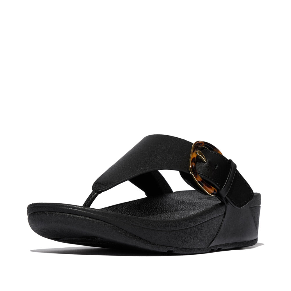 FitFlop LULU Resin-Buckle Leather Toe-Post Sandals