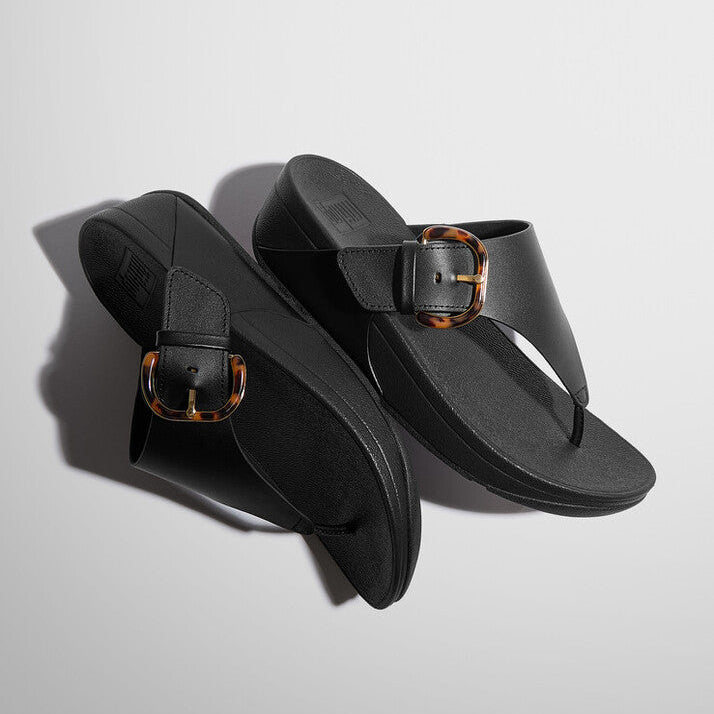 FitFlop LULU Resin-Buckle Leather Toe-Post Sandals