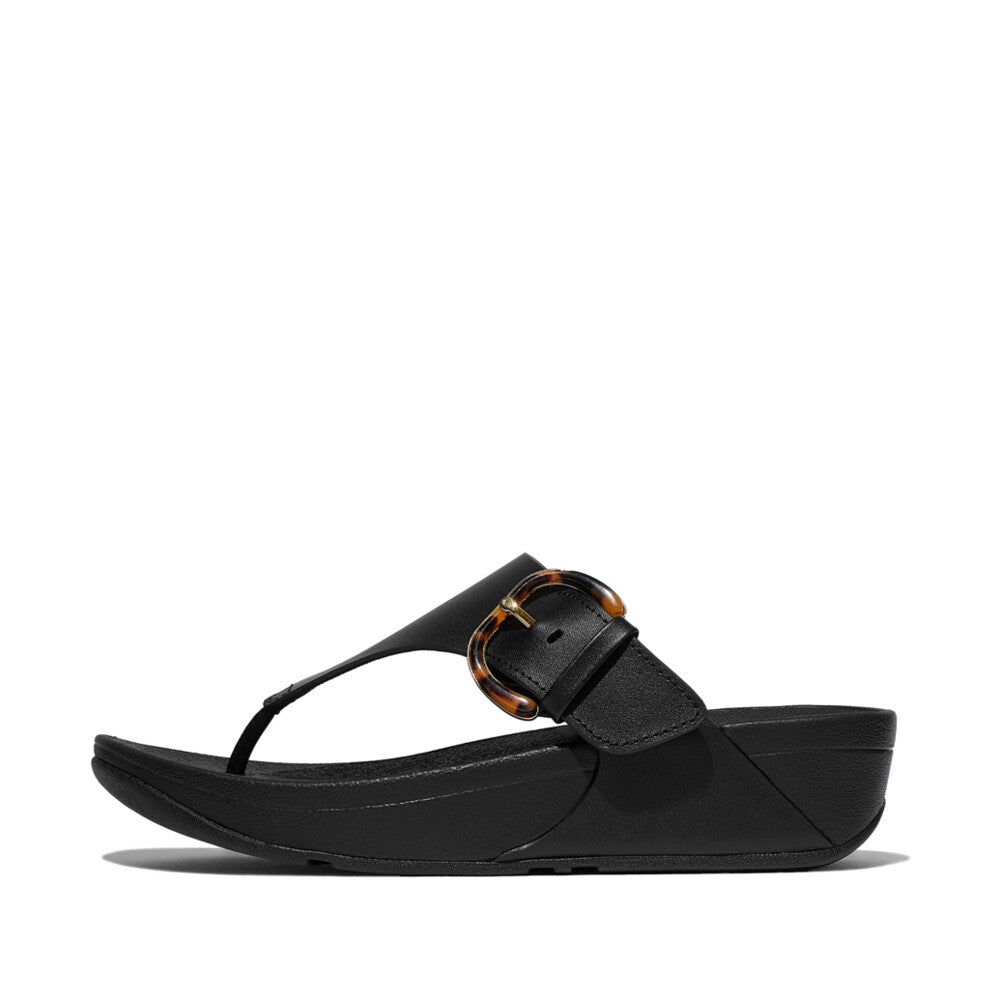 FitFlop LULU Resin-Buckle Leather Toe-Post Sandals