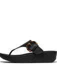 FitFlop LULU Resin-Buckle Leather Toe-Post Sandals