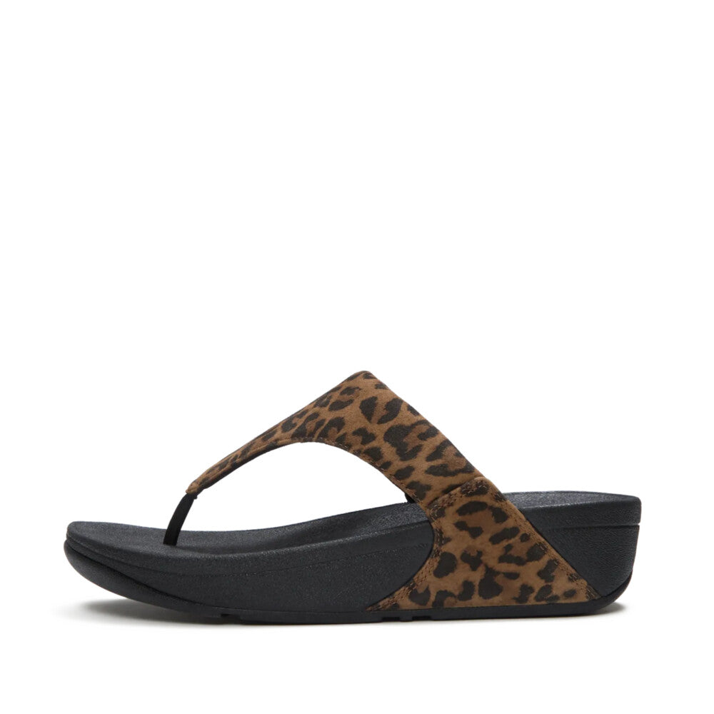 Trenton FitFlop Lulu Suede Leopard Toe-Post Sandals Tan / Black UK3