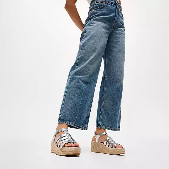 PLATFFORMS Leather Espadrille Wedge Sandals