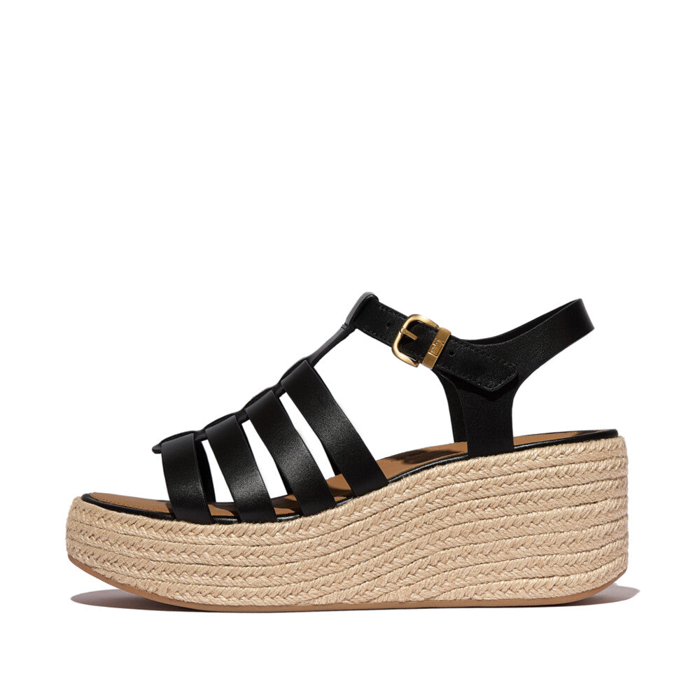 Trenton PLATFFORMS Espadrille Leather Fisherman Wedge Sandals Black 4