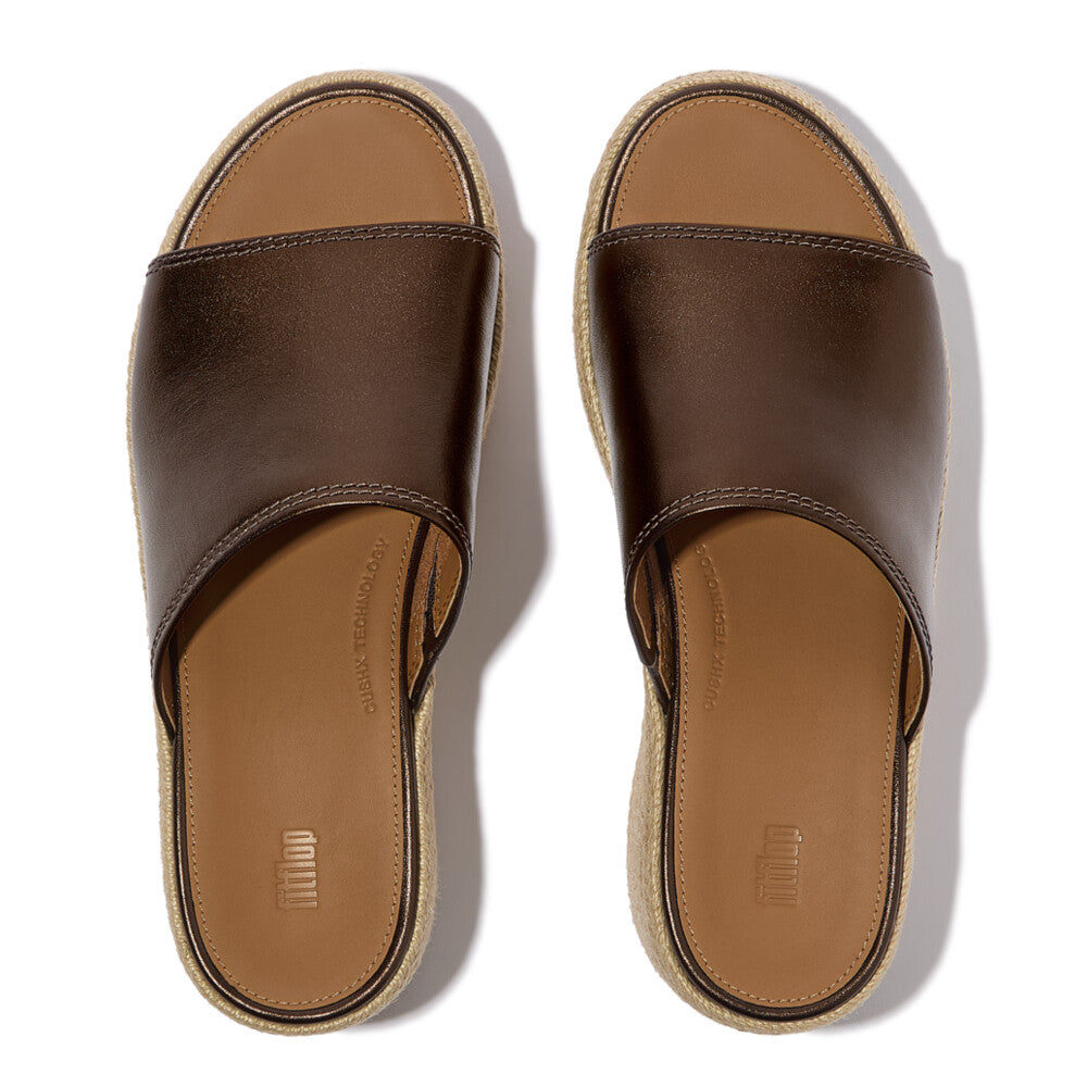 FitFlop PLATFFORMS Espadrille Metallic-Leather Wedge Slides Slide