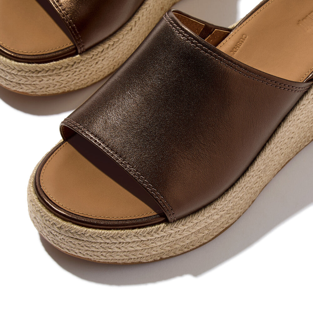 FitFlop PLATFFORMS Espadrille Metallic-Leather Wedge Slides Slide