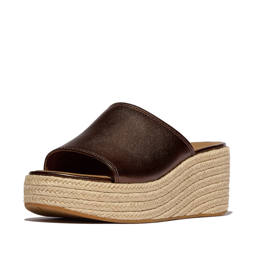 FitFlop PLATFFORMS Espadrille Metallic-Leather Wedge Slides Slide