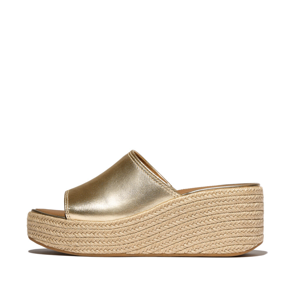 FitFlop PLATFFORMS Espadrille Metallic-Leather Wedge Slides Slide Platino 4