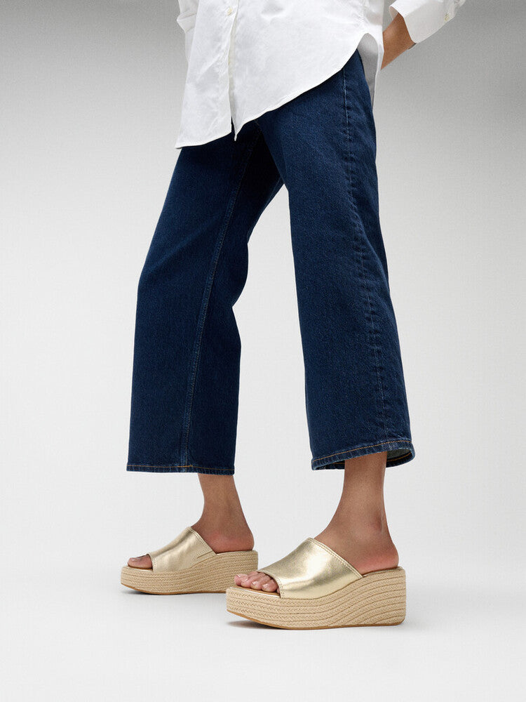 FitFlop PLATFFORMS Espadrille Metallic-Leather Wedge Slides Slide