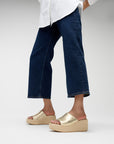 FitFlop PLATFFORMS Espadrille Metallic-Leather Wedge Slides Slide