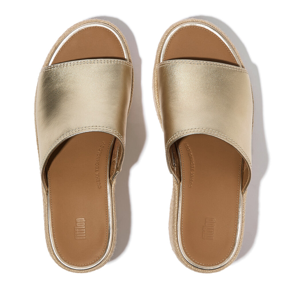 FitFlop PLATFFORMS Espadrille Metallic-Leather Wedge Slides Slide