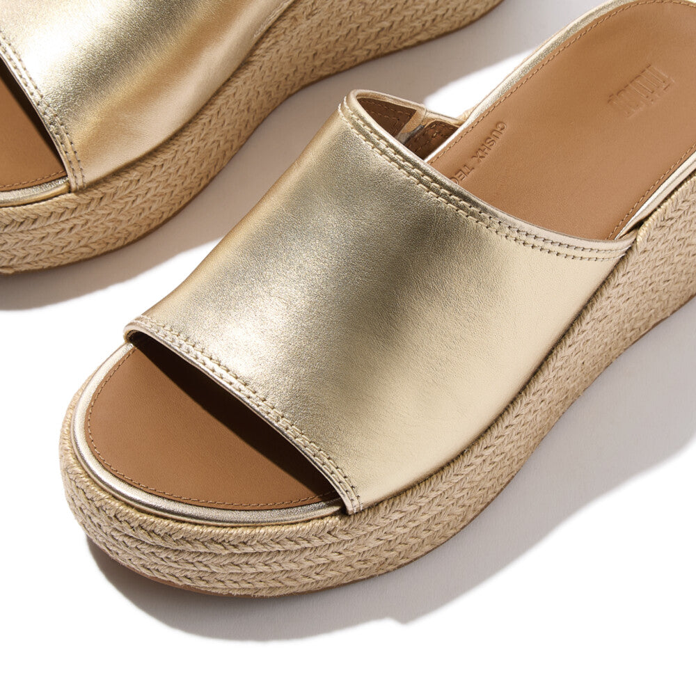 FitFlop PLATFFORMS Espadrille Metallic-Leather Wedge Slides Slide