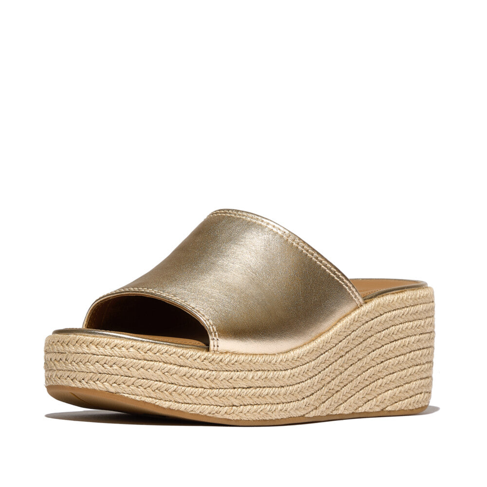 FitFlop PLATFFORMS Espadrille Metallic-Leather Wedge Slides Slide
