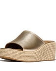 FitFlop PLATFFORMS Espadrille Metallic-Leather Wedge Slides Slide