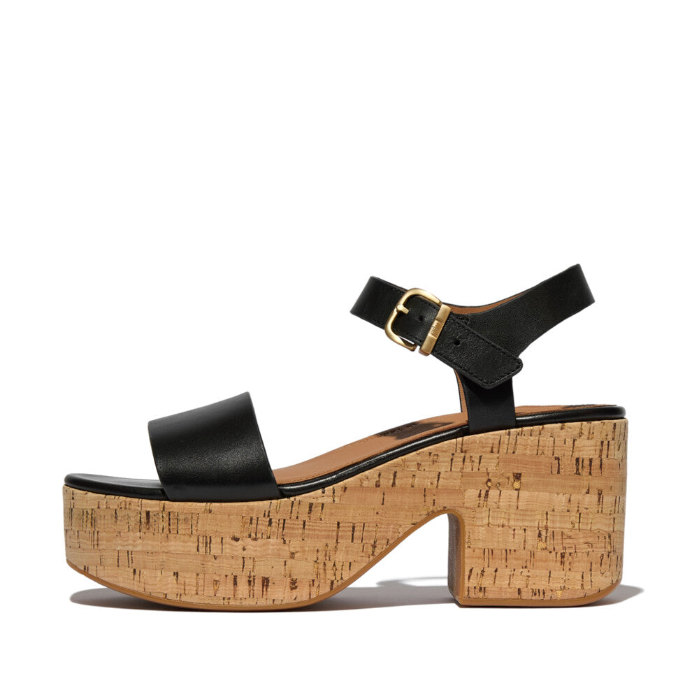Trenton PLATFFORMS Leather/Cork Heeled Ankle-Strap Sandals Sandal Black 3