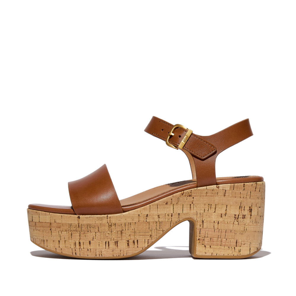 Trenton PLATFFORMS Leather/Cork Heeled Ankle-Strap Sandals Sandal Deep Tan 3