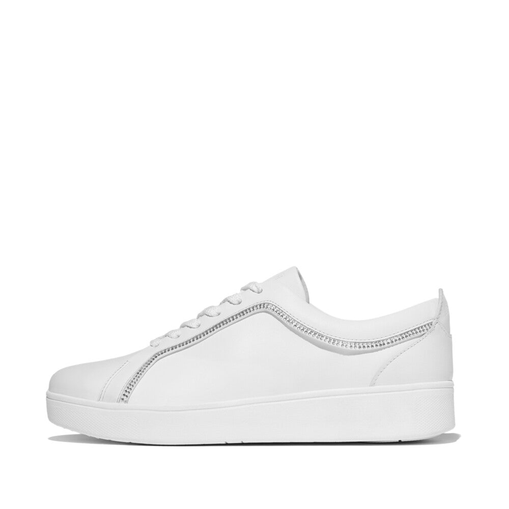 FitFlop Rally Crystal-Trim Leather Trainers Sneaker Urban White 3