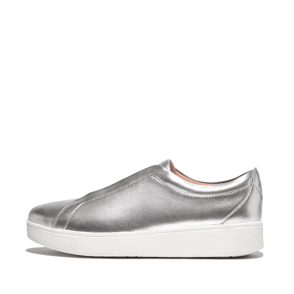 FitFlop FitFlop RALLY Elastic Tumbled-Leather Slip-On Trainers  Silver 4 
