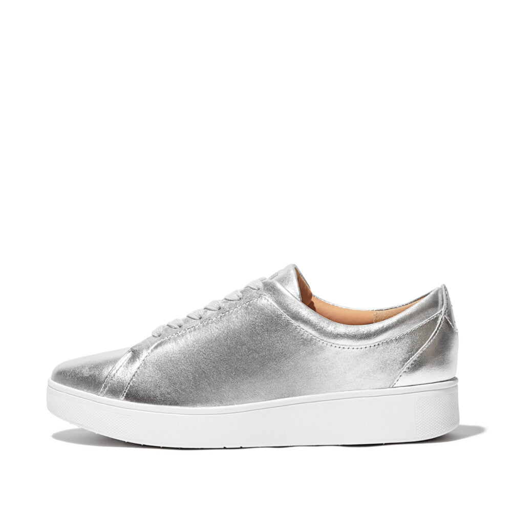 FitFlop Rally Leather Trainers Anatomicush Silver 3