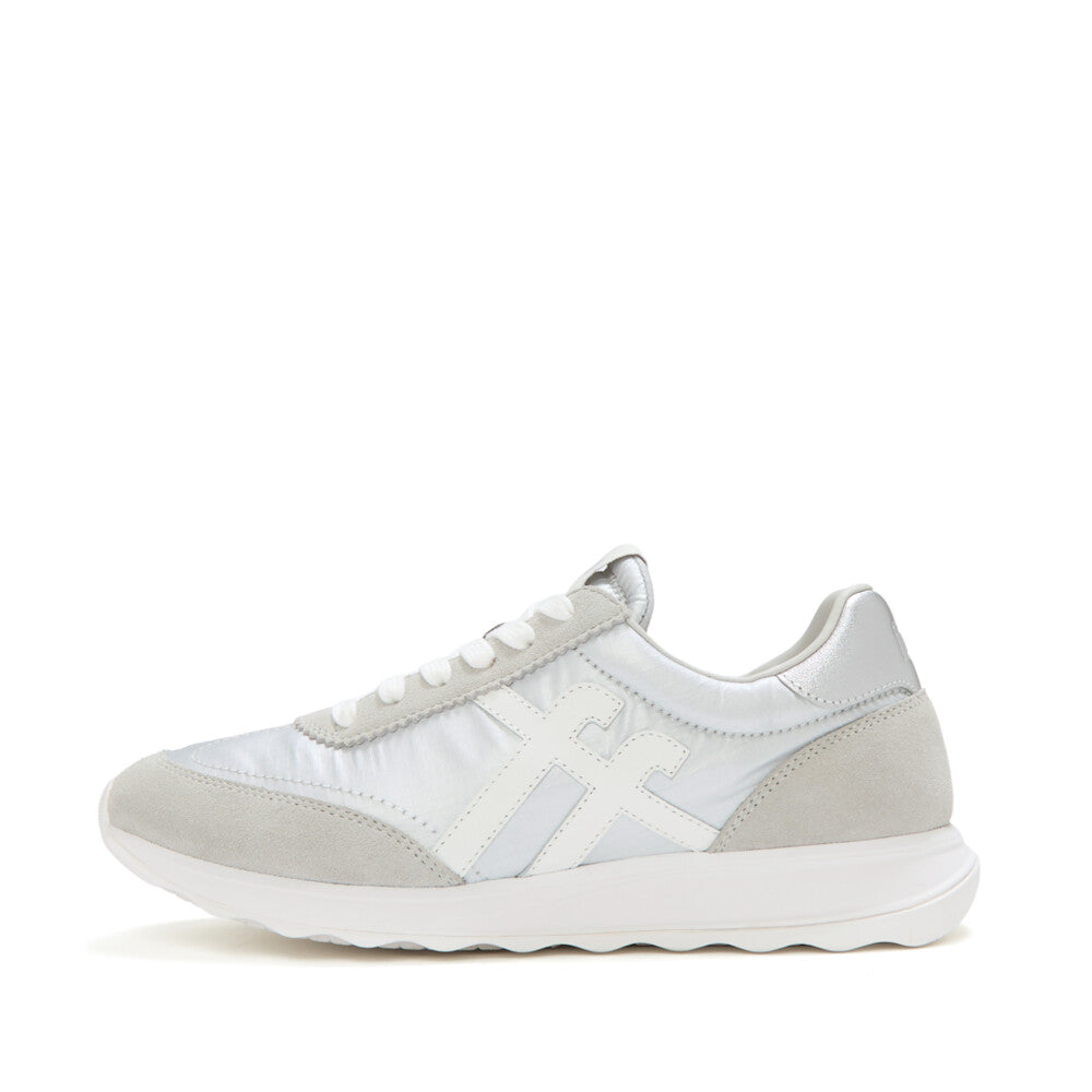 FitFlop FitFlop RETRO-Q FF Metallic-Fabric/Suede Trainers SNEAKER UK3 White/Silver