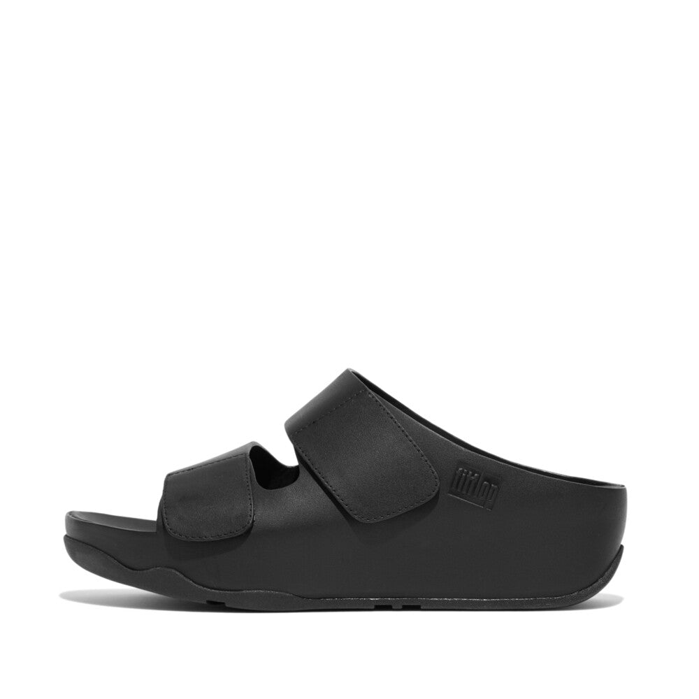 FitFlop Shuv Adjustable Two-Bar Leather Slides Microwobbleboard Black 3