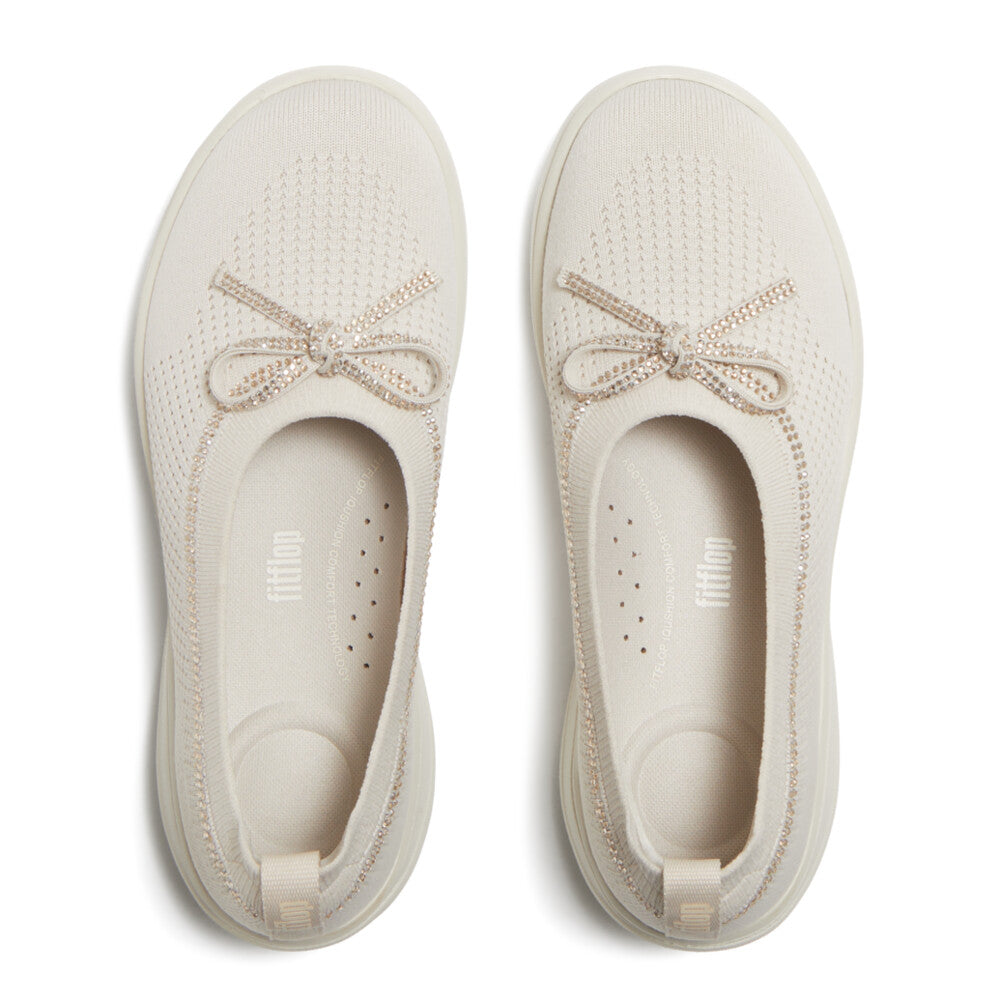 Trenton FitFlop Super-Q Bow Crystal-Trim Knit Ballet Flats iQushion