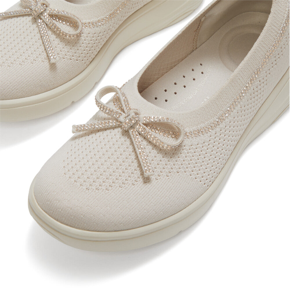 Trenton FitFlop Super-Q Bow Crystal-Trim Knit Ballet Flats iQushion