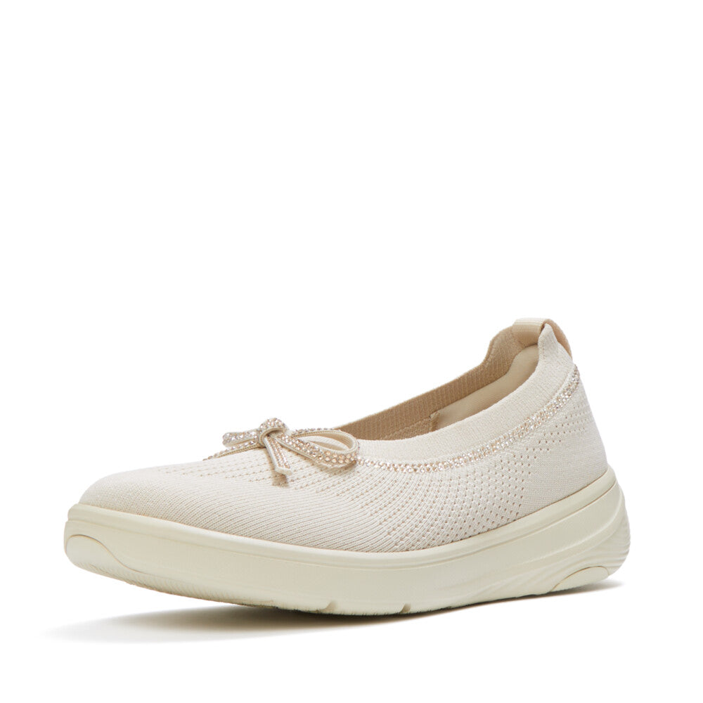 Trenton FitFlop Super-Q Bow Crystal-Trim Knit Ballet Flats iQushion