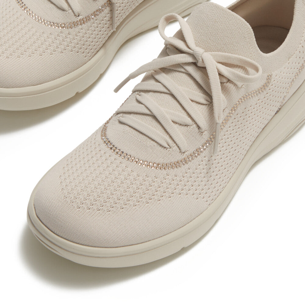 Trenton FitFlop SUPER-Q Crystal-Trim Knit Slip-On Laced Sneakers iQushion