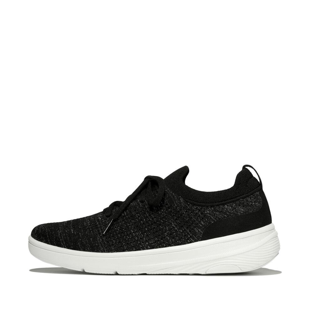 FitFlop SUPER-Q Knit Slip-On Laced Trainers Sneaker Black/Silver 4