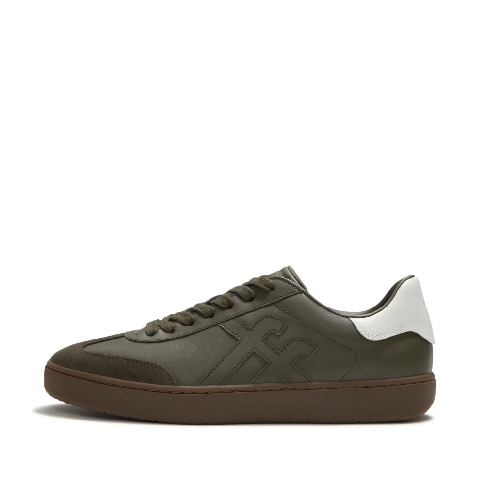 FitFlop FitFlop Men's The Dash T-Toe Leather Trainers Sneaker Deep Olive/Cream UK 7