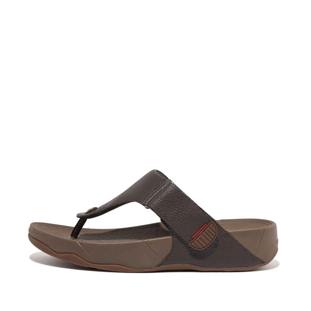 FitFlop FitFlop Men's Trakk II Leather Flip-Flops Microwobbleboard Chocolate Brown 6