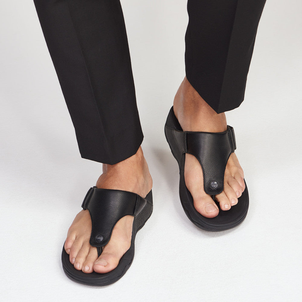 FitFlop FitFlop Trakk II Mens Leather Flip-Flops Microwobbleboard