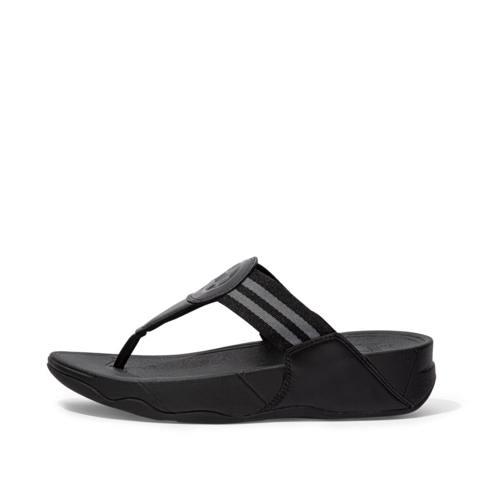 FitFlop Walkstar Webbing Toe-Post Sandals Microwobbleboard All Black 4